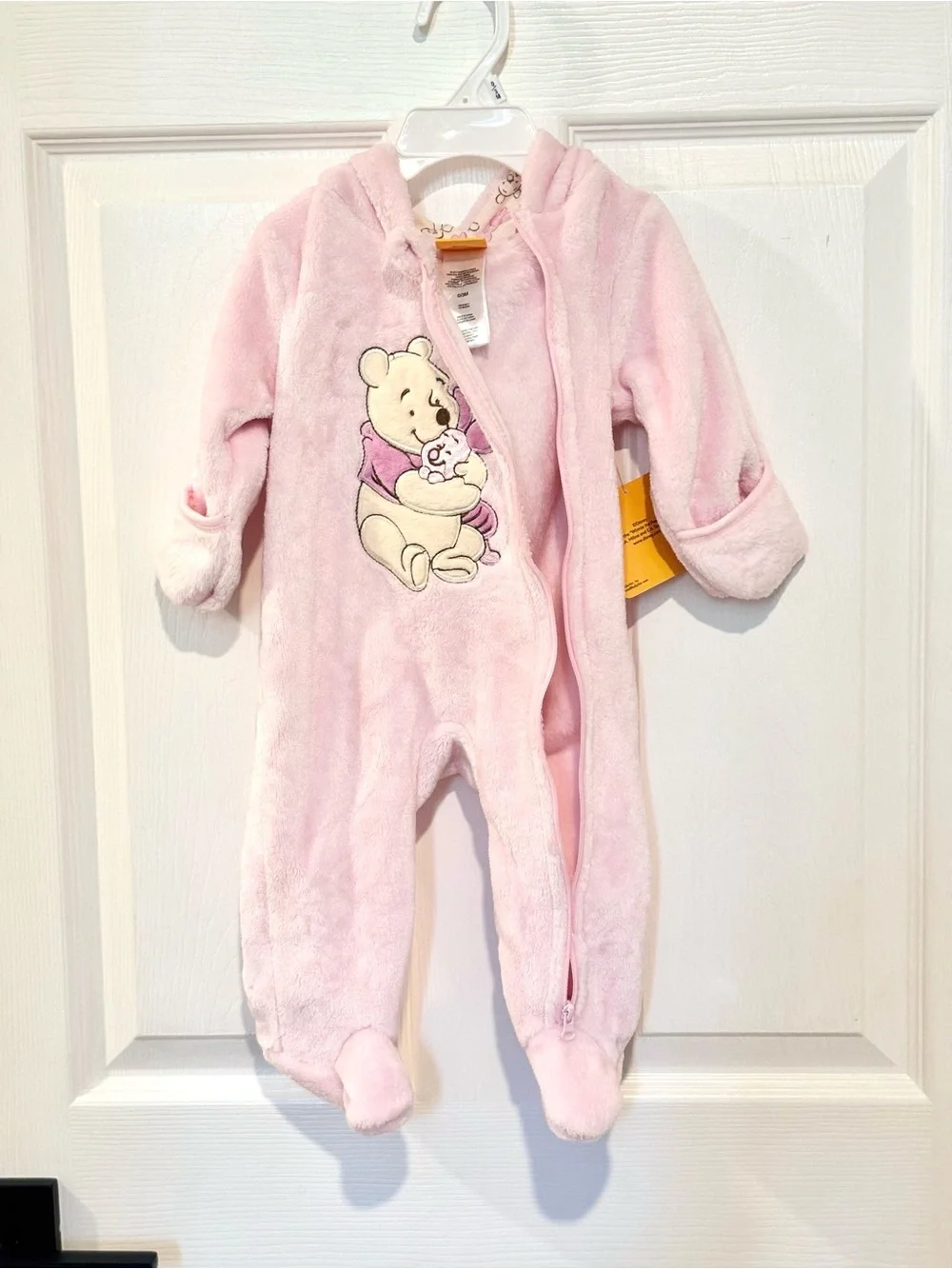 Disney WINNIE THE POOH Piglet Pink One Piece Footie Hood SIZE 0/3 Month NEW